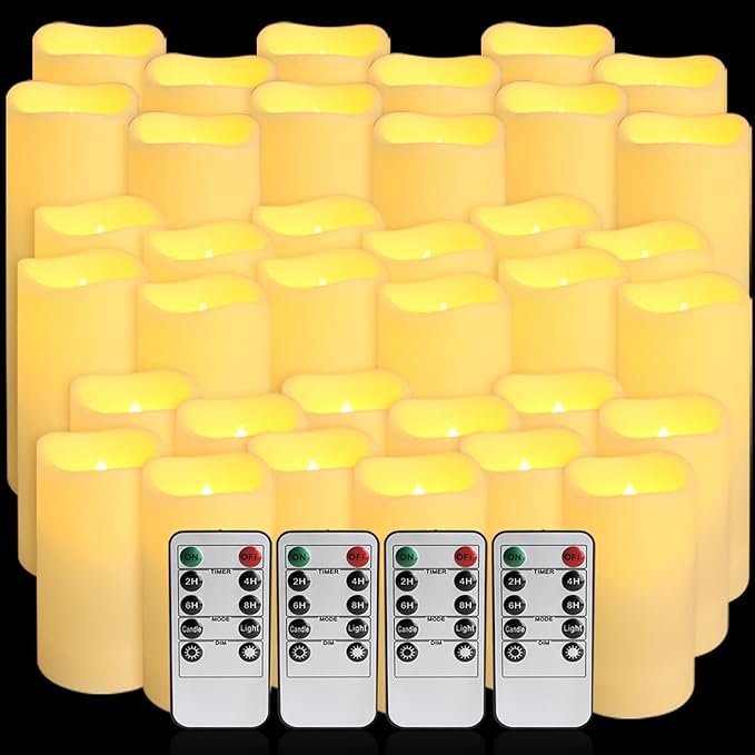 36-Pack Flickering Flameless Candles with Remote Control - LED Fake Candle Perfect for Wedding,Outdoor,Table,Halloween,Christmas Decor - Create a Magical Ambiance Effortlessly(Three Sizes)