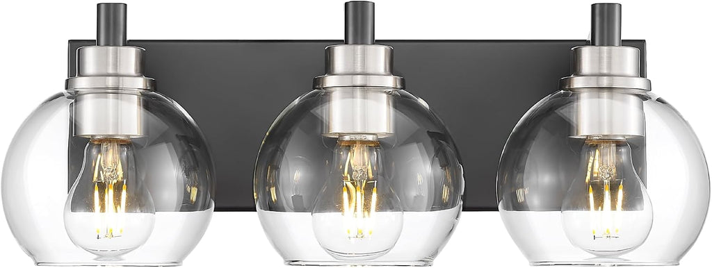 METWET Bathroom Light Fixtures, 3-Light Black and Brushed Nickel Bathroom