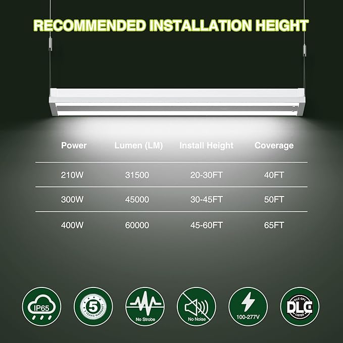 LED Linear High Bay Shop Light 210W, Larger Central Lighting Area, Commercial (4 Pack)