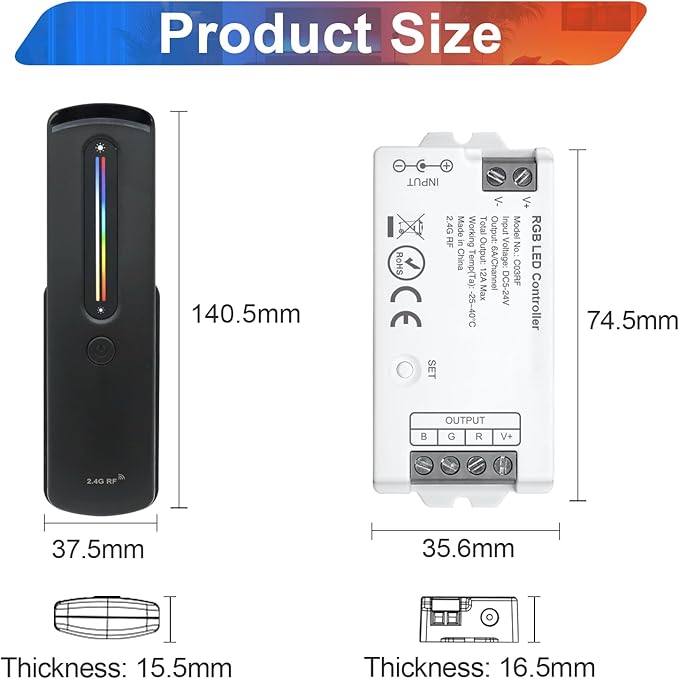 2.4GHz RF RGB LED Strip Controller Remote Kit, Wireless Remote & Tuya