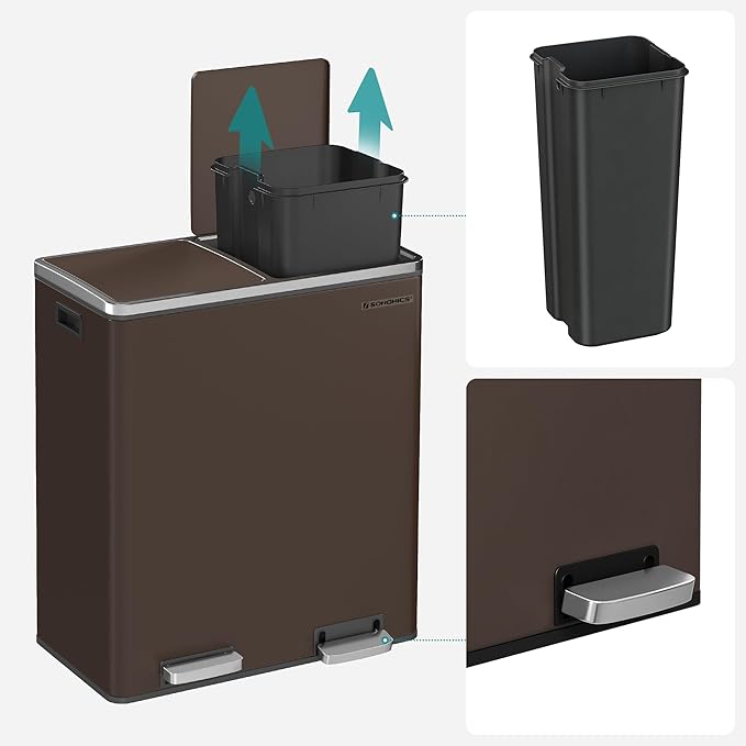 SONGMICS Trash Can, 2 x 8 Gallon Garbage Can