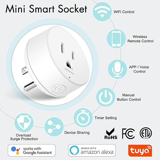 WiFi Smart Outlet Plug with Remote, Compatible with Alexa and Google Home via (2 Sets)