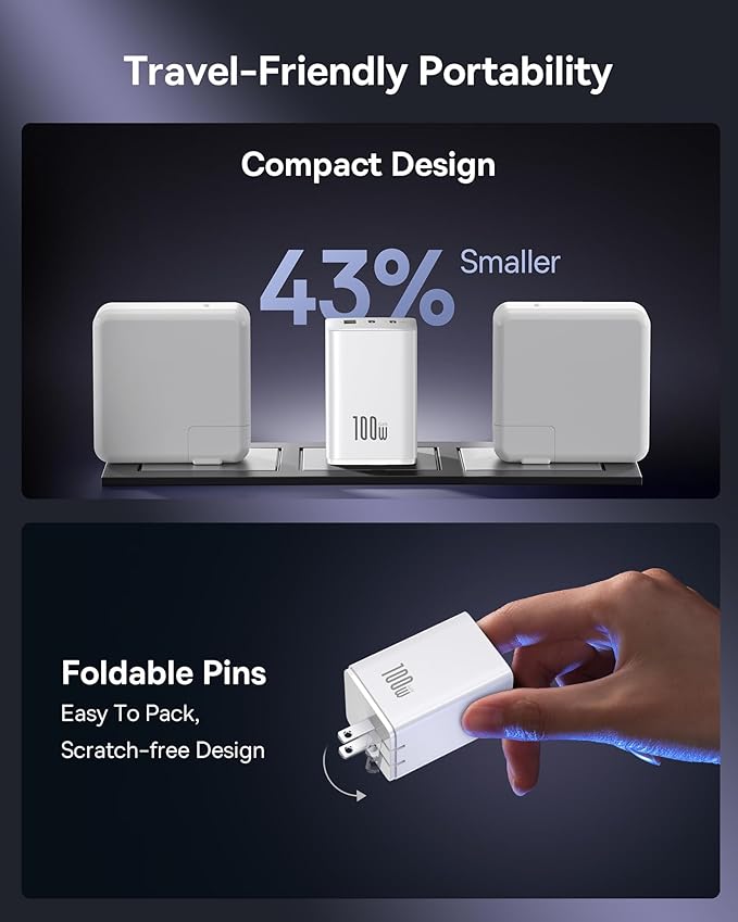 Baseus 100W USB C Charger Block, 3-Port Foldable Compact PPS Wall Charger