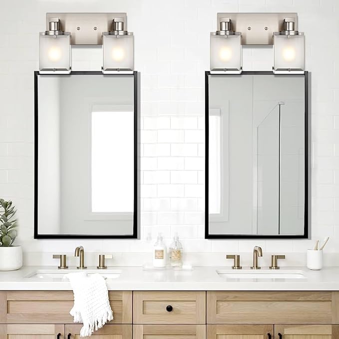 WINSHEN 2-Lights Wall Sconce Lighting, Brushed Nickel Bathroom Vanity Light