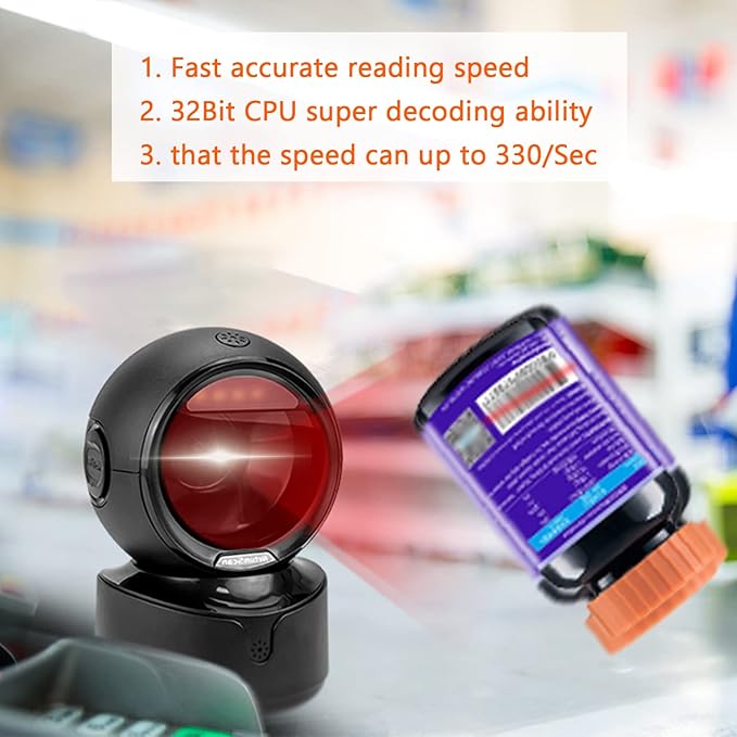 NetumScan Automatic Omnidirectional Desktop Barcode Scanner, Hands-Free USB