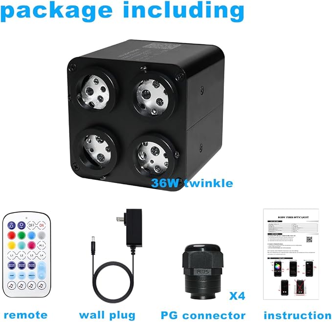 AZIMOM 4color 36W Twinkle Fiber Optic Starlight Box, 4Port Light Source Sound