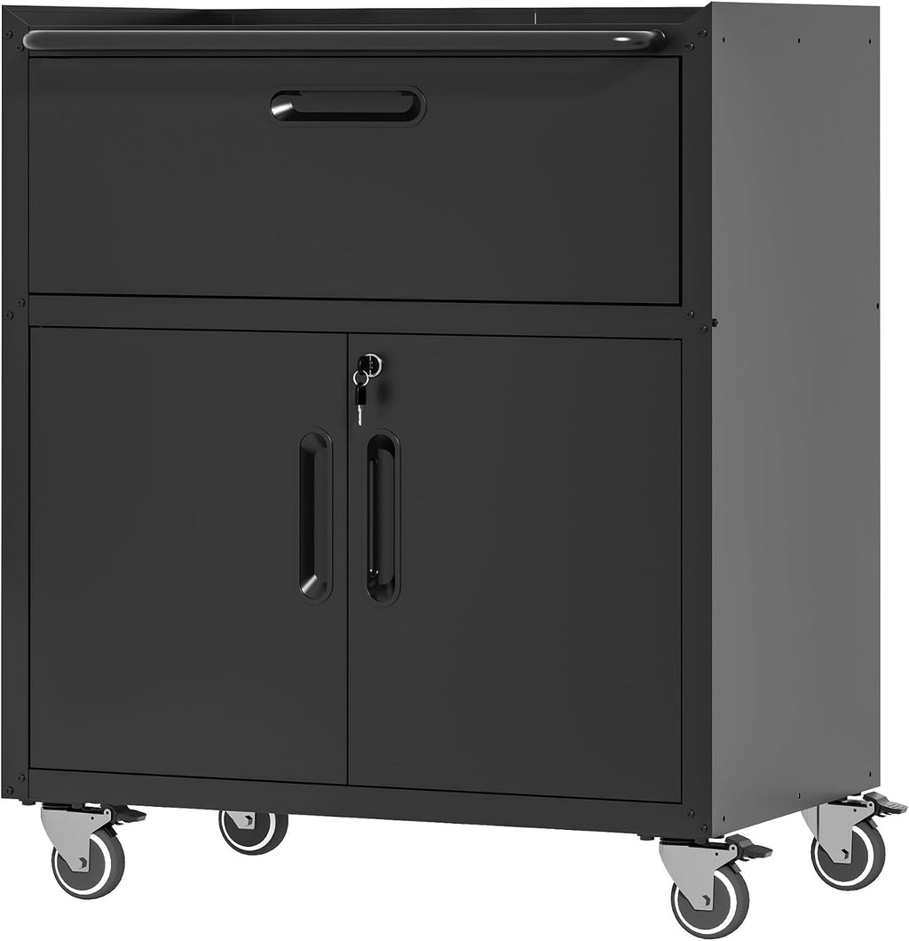 Metal Mobile Tool Storage Cabinet with 2 Locking Door and 1 Drawer