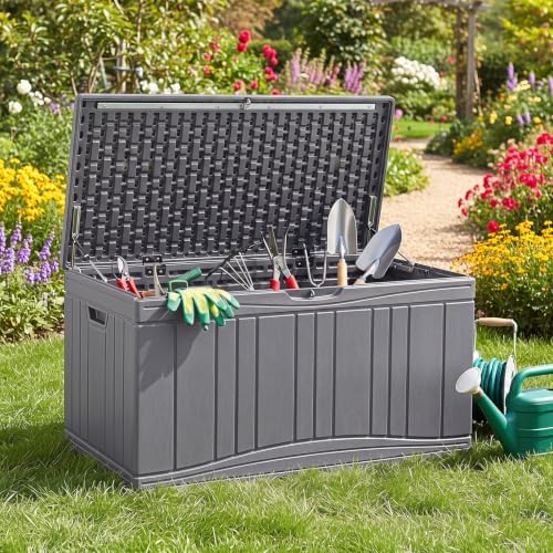 Tangkula 80 Gallon Outdoor Storage Box with Gas Struts & Lockable Lid