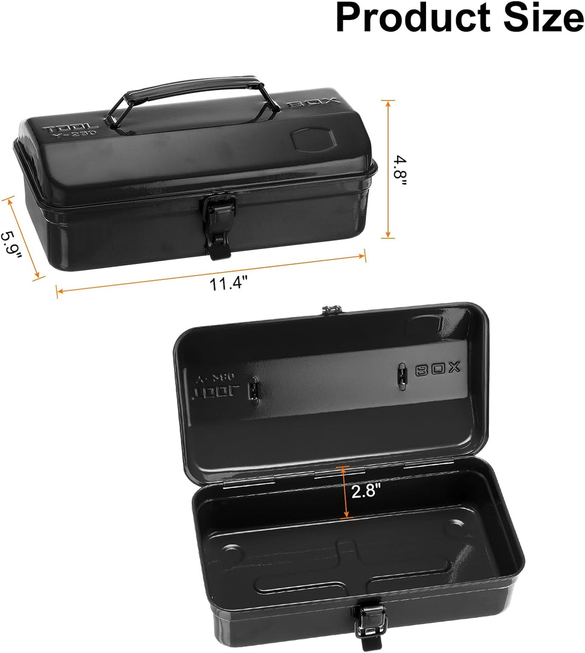 harfington tool box 11.4" portable steel tool box shown in use