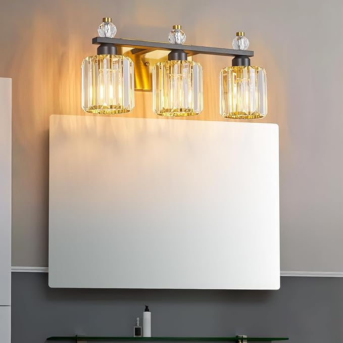 FDPBY Bathroom Vanity Lights 3-Light Sand Black Gold Modern Crystal Vanity