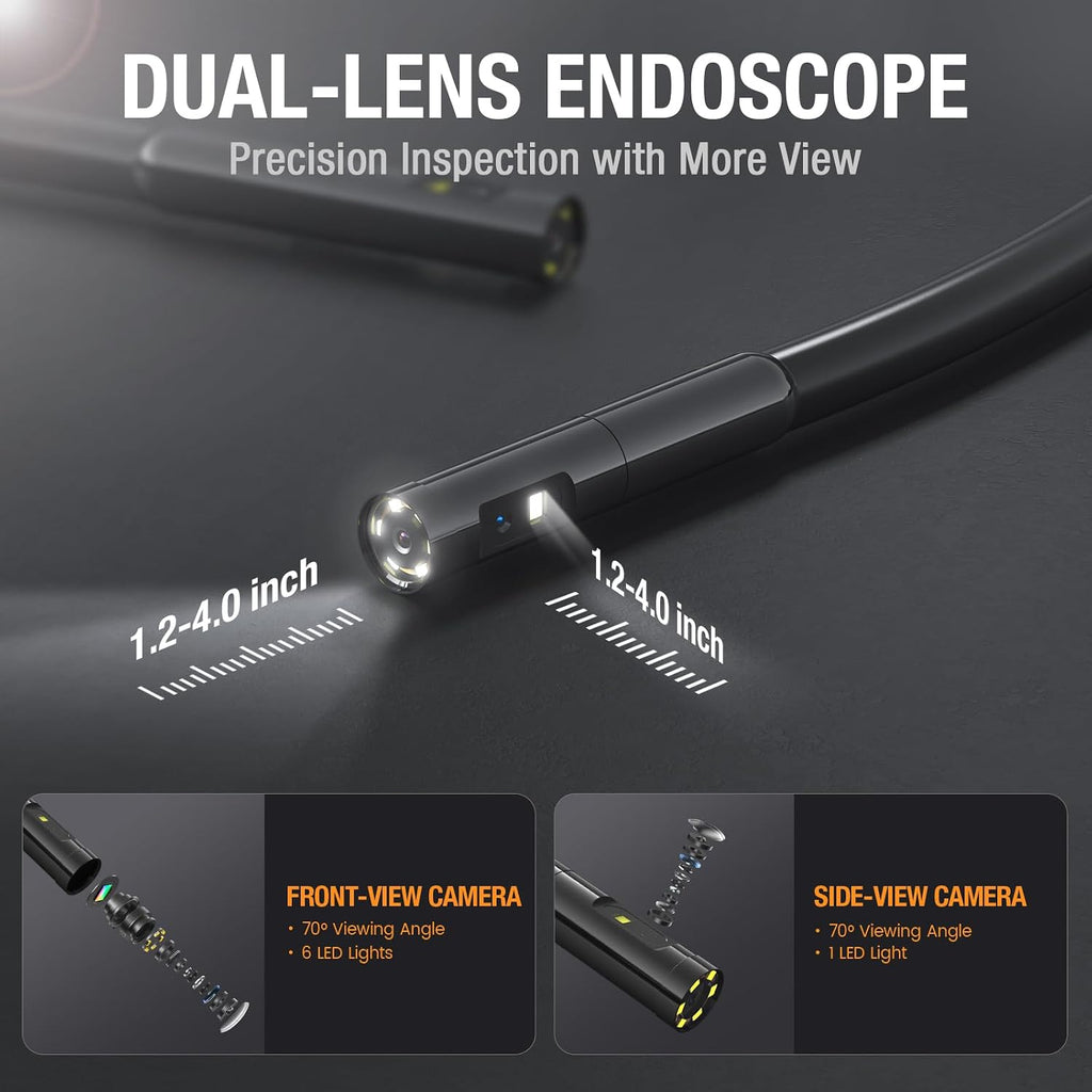 dual lens endoscope with light, teslong ms450 automotive, close-up detail