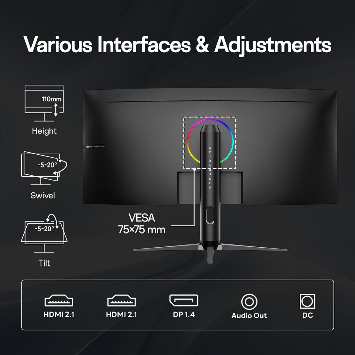 KOORUI 34 Inch 240Hz Ultrawide Curved Gaming Monitor, WQHD 3440×1440, 1500R, HDR400, PIP/PBP, 90% DIC-P3, Adaptive Sync, HDMI 2.1/DP 1.4, Tilt/Swivel/Height Adjustable, VESA for PC Gaming, Work & Play