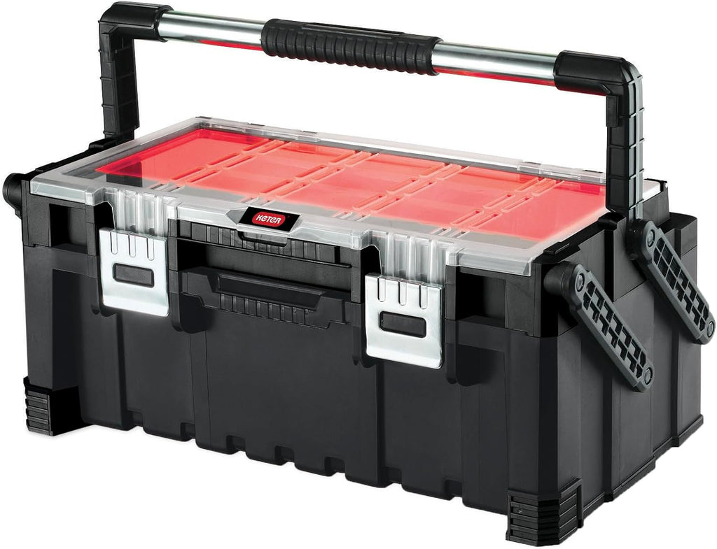 Keter 17187311 Tool Box Including Assorted Master Pro Series Cantilever Tool Box 22 Inches Plastic Red