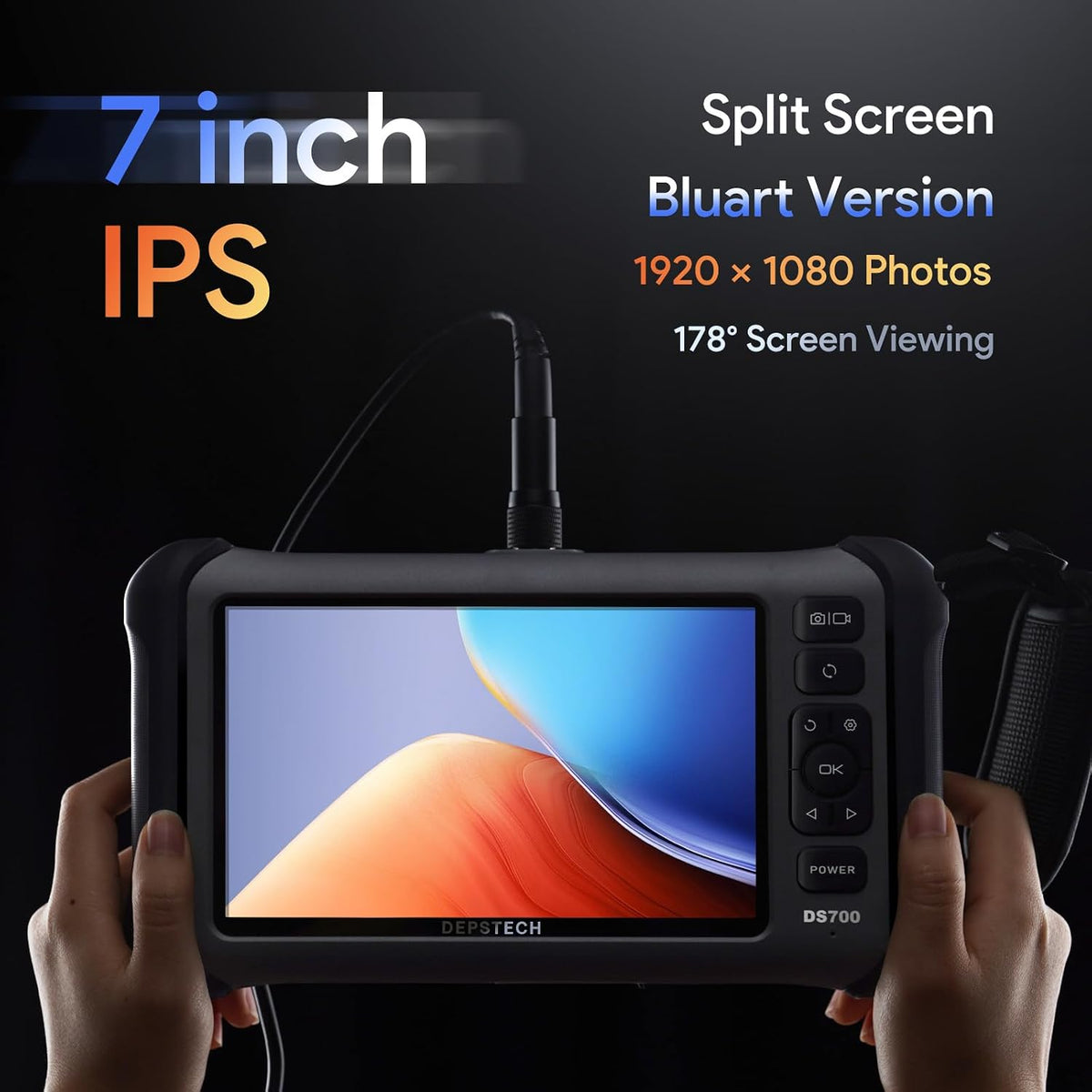 depstech 7" ips screen endoscope camera with light shown in use