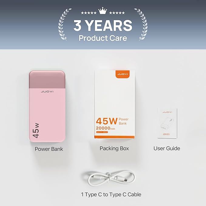JUOVI J2621 Power Bank Portable Charger, 20000mAh 45W PD3.0 QC 4.0 Fast
