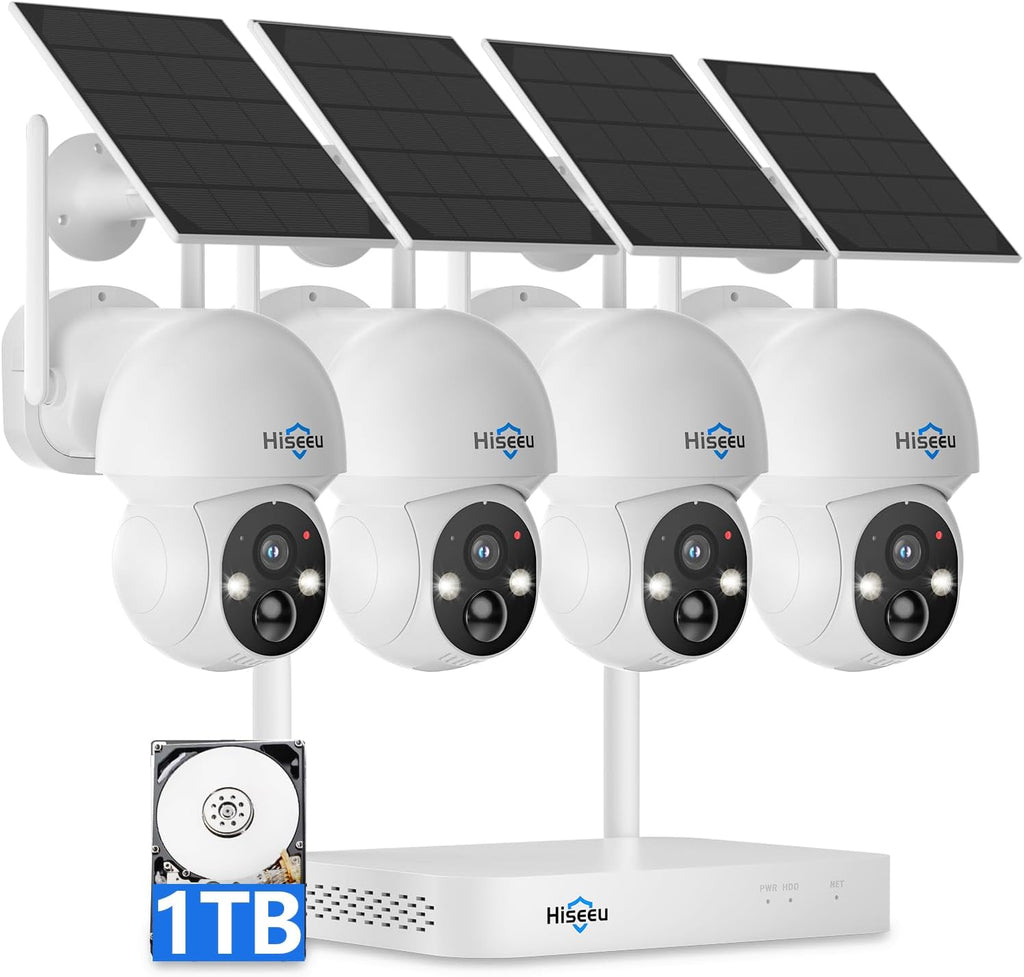 Hiseeu Solar Camera Wireless Outdoor, Home Security Camera System, 2.4G & 5G