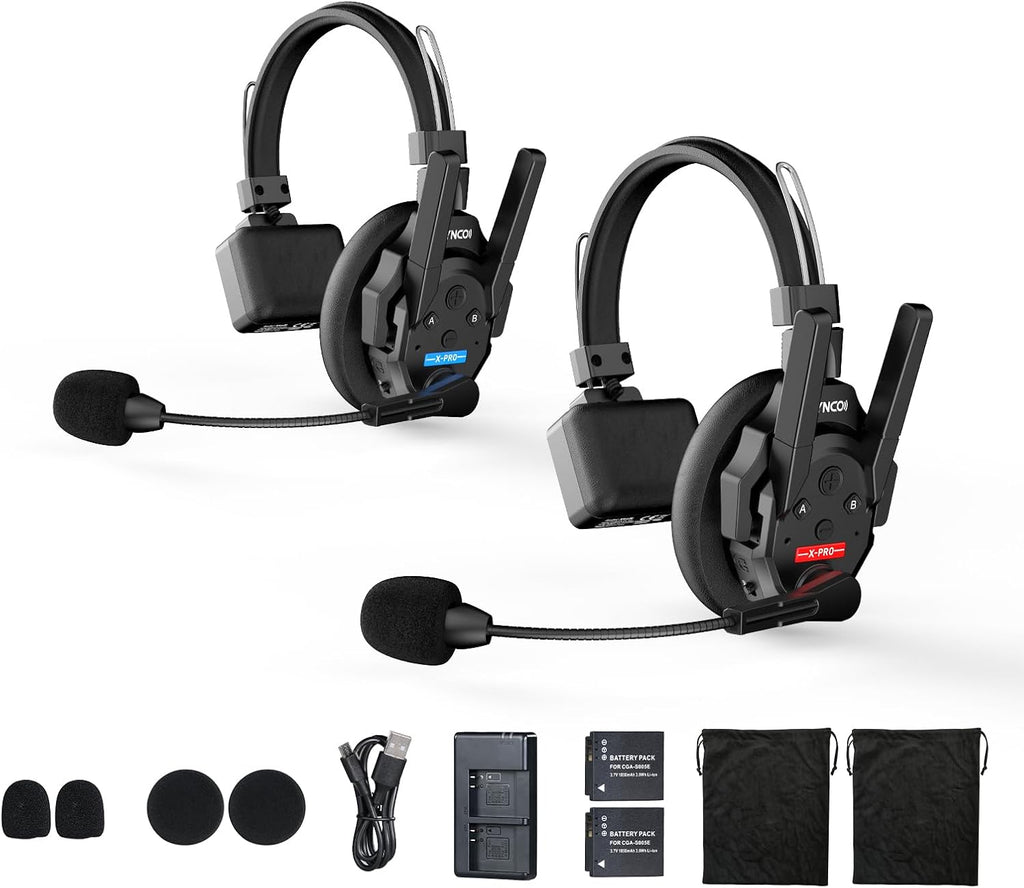 SYNCO XTALK XPRO2 Wireless Intercom Headset System, 2 Person 2.4GHz Wireless