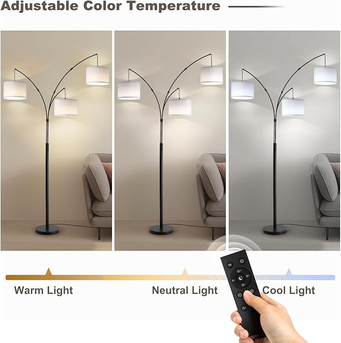 Fansdrick Floor lamp with Remote, 3 Light Arc Floor Lamps