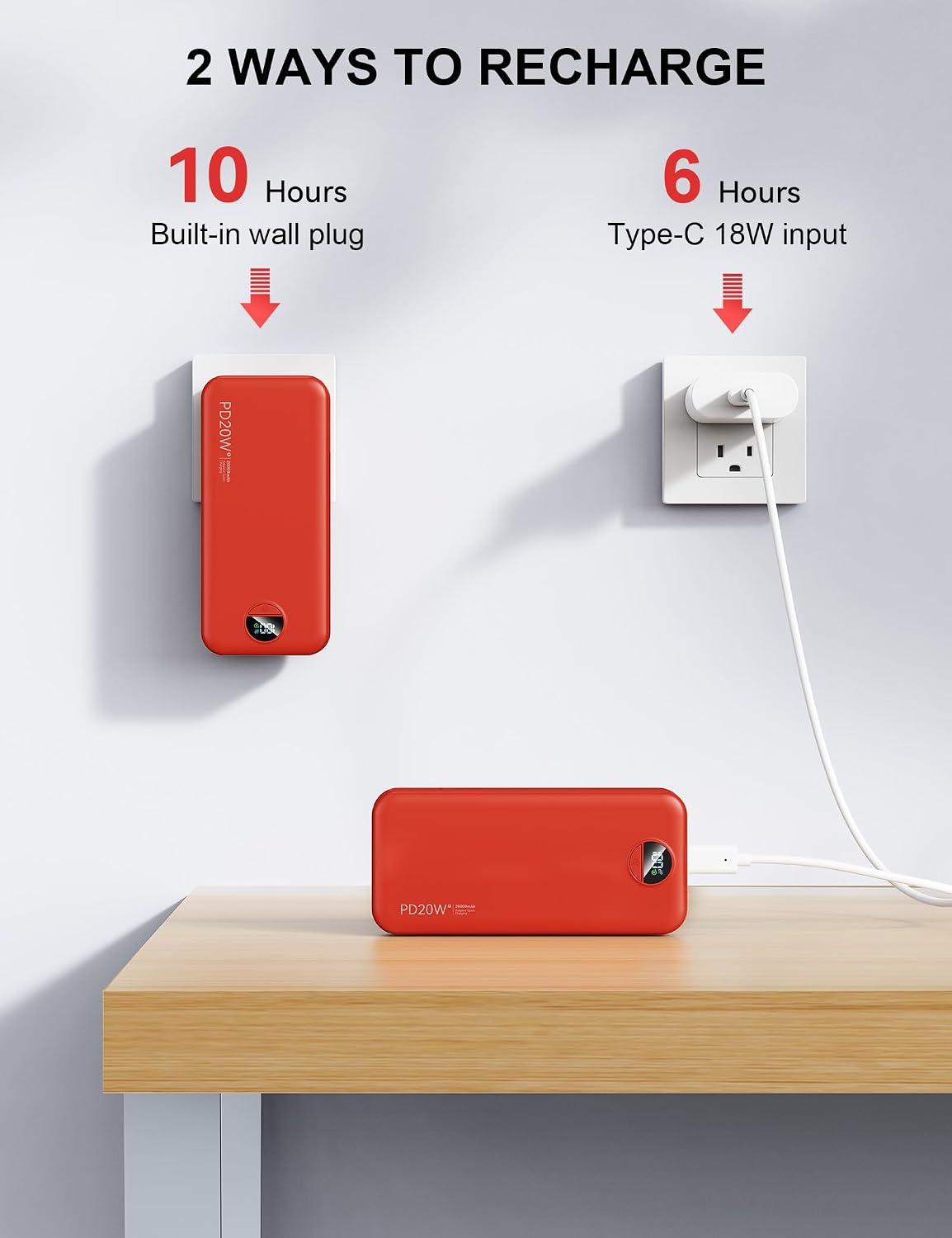 portable charger, 20000mah 22.5w fast charging power bank, front angle view