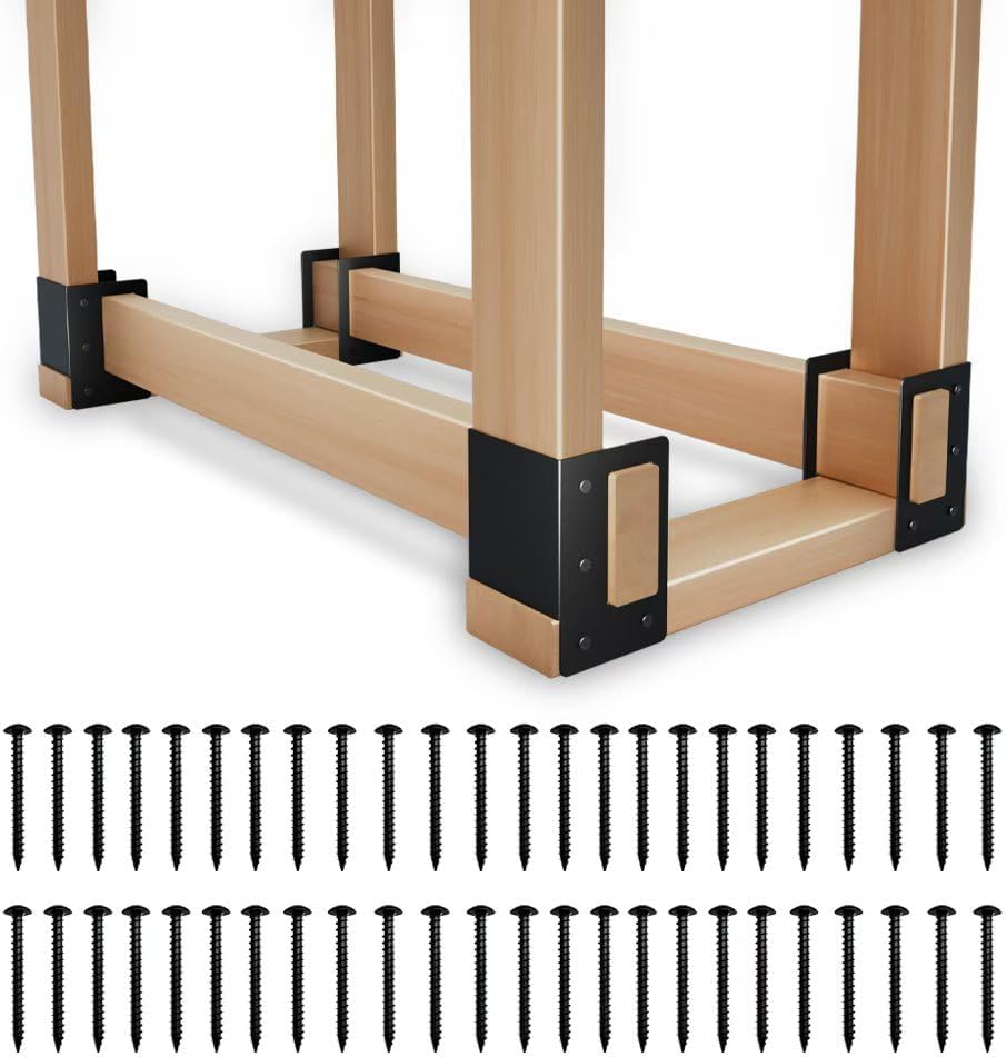 adjustable firewood log storage rack bracket, close-up detail