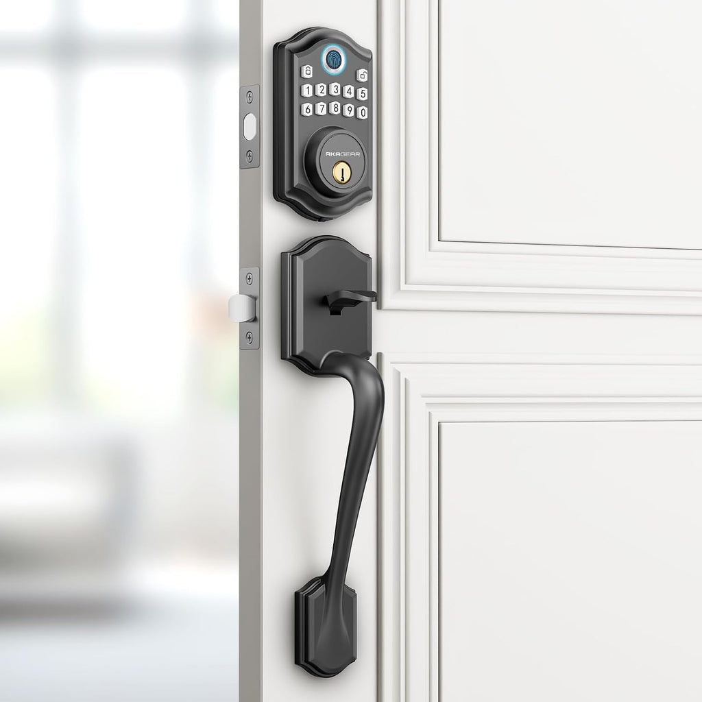 AkaGear DS10 Fingerprint Keypad Door Lock with Handle Set, Matte Black