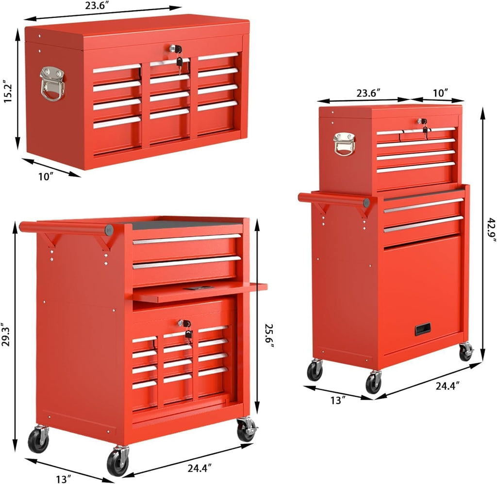 8-drawer rolling tool chest tool box,removable tool storage, close-up detail