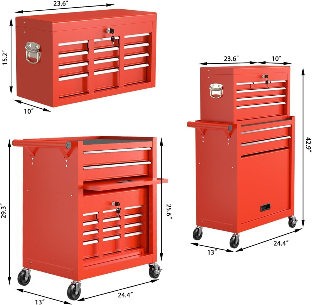8-drawer rolling tool chest tool box,removable tool storage, close-up detail
