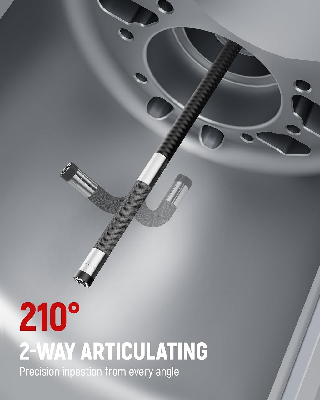 two-way articulating borescope camera with light, 0.25in slim shown in use