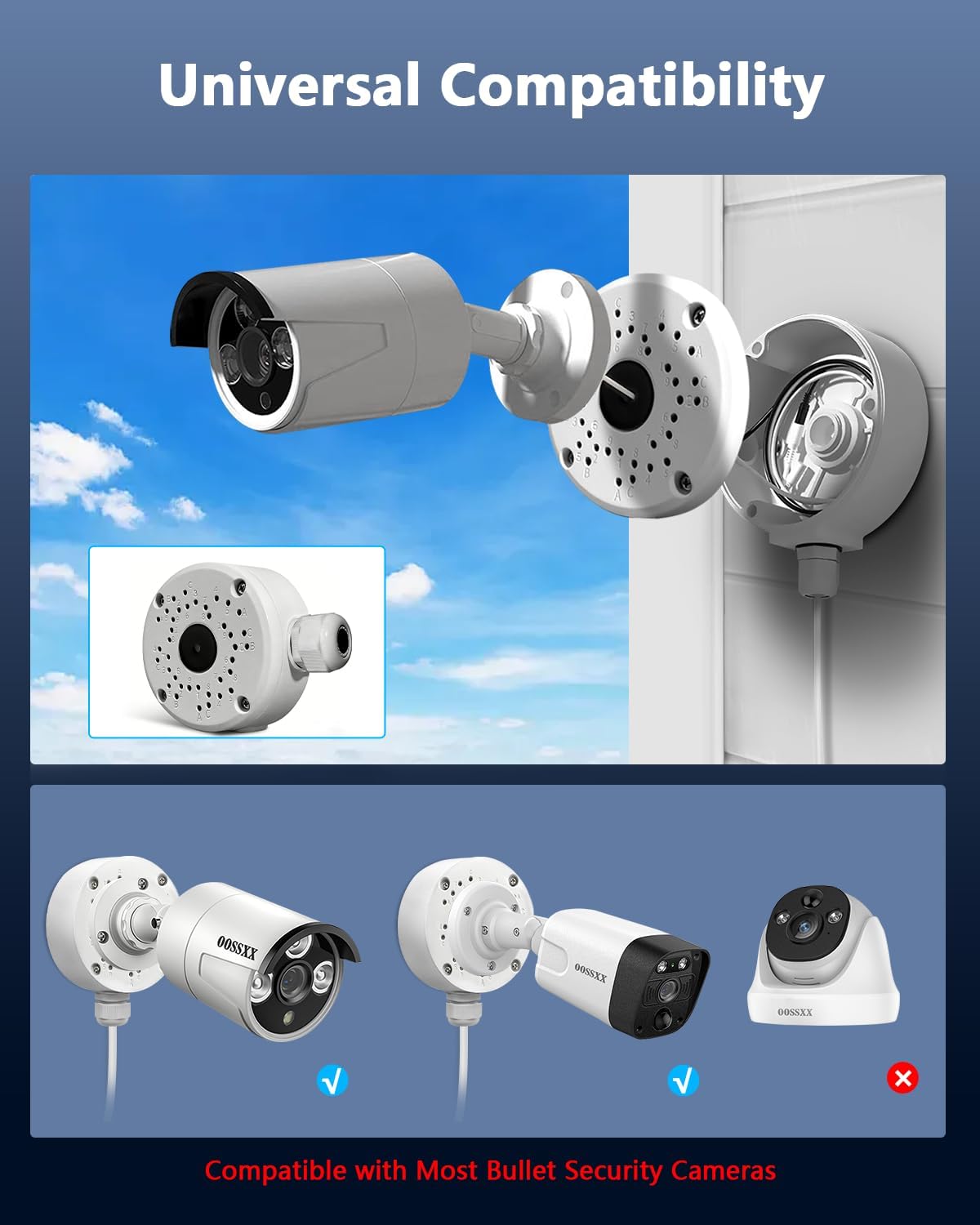 metal aluminum ip66 waterproof bullet security camera junction, side view