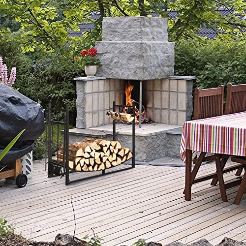 ORALNER 36” Firewood Rack, Indoor Firewood Storage Stand with Kindling Holder & 4 Fireplace Tools Set, Poker Tongs Broom Shovel, Wood Racks for Outdoor Firewood Fireplace Log Holder Lumber Stacker
