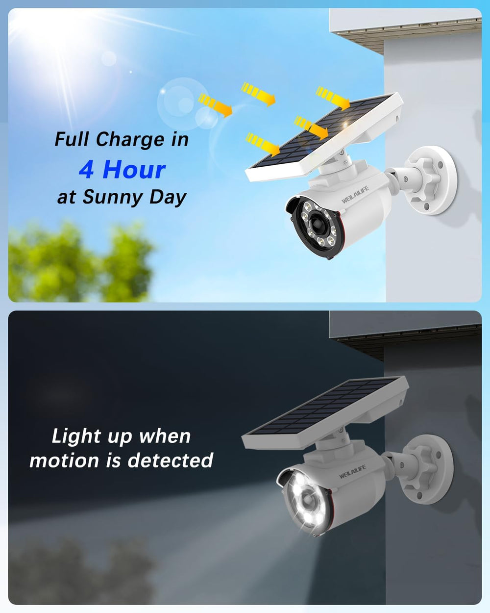 WEILAILIFE Solar Motion Sensor Light Outdoor Wireless Security Floodlight