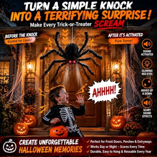 3 Pack 34" Halloween Animatronic Spiders Decor, Jumping Wriggling Climbing