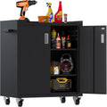 Washsemba Metal Garage Storage Cabinet with Wheels ，Lockable Rolling Tool Chest on Wheels, Utility Cabinet for Home, Office, Garage and Workshop(Black)