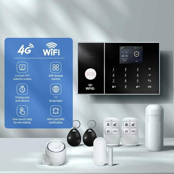 LWOHSI A108F Alarm System for Home Security, WiFi+GSM 4G DIY Alarm Kit