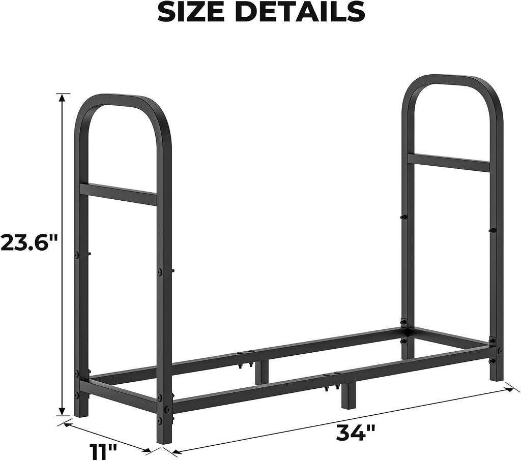 34 inch firewood rack outdoor with log carrier, close-up detail