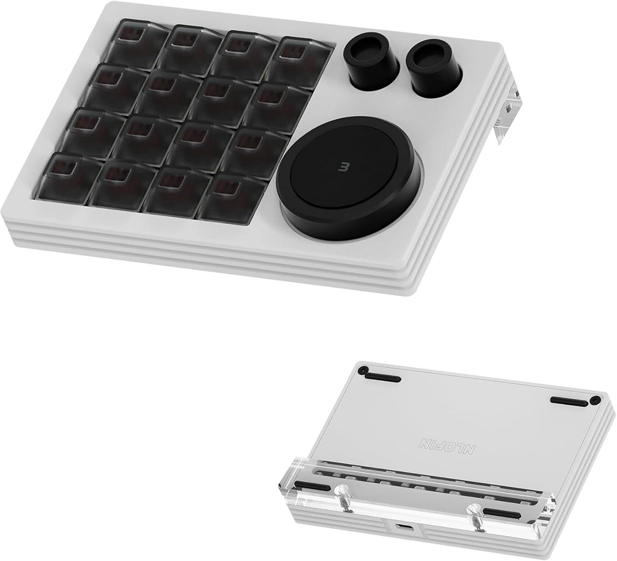 Macro Keypad Programmable Keyboard with Triple Knobs (White)