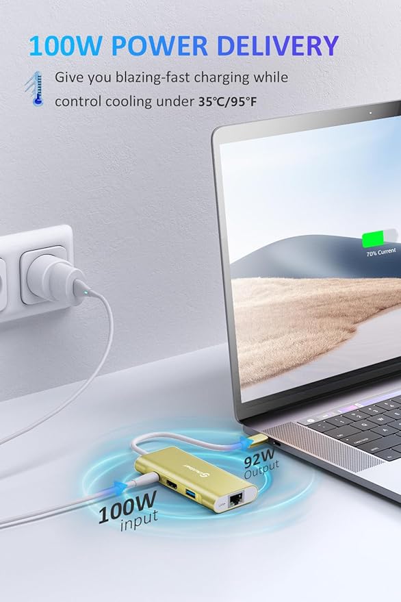 UtechSmart USB C Hub, USB C Ethernet Multiport Adapter, 6 in 1 USB C to HDMI
