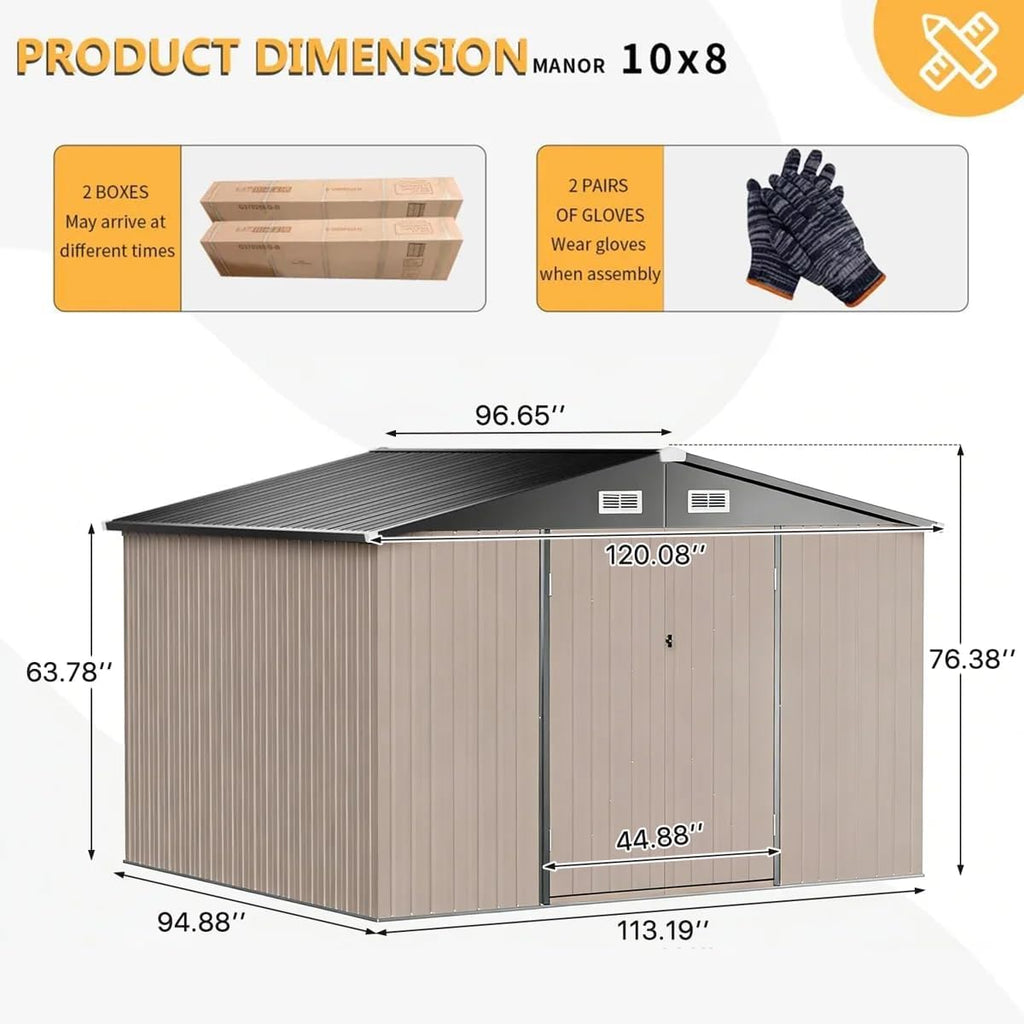10 ft. W X 8 ft. D Metal Tool Shed