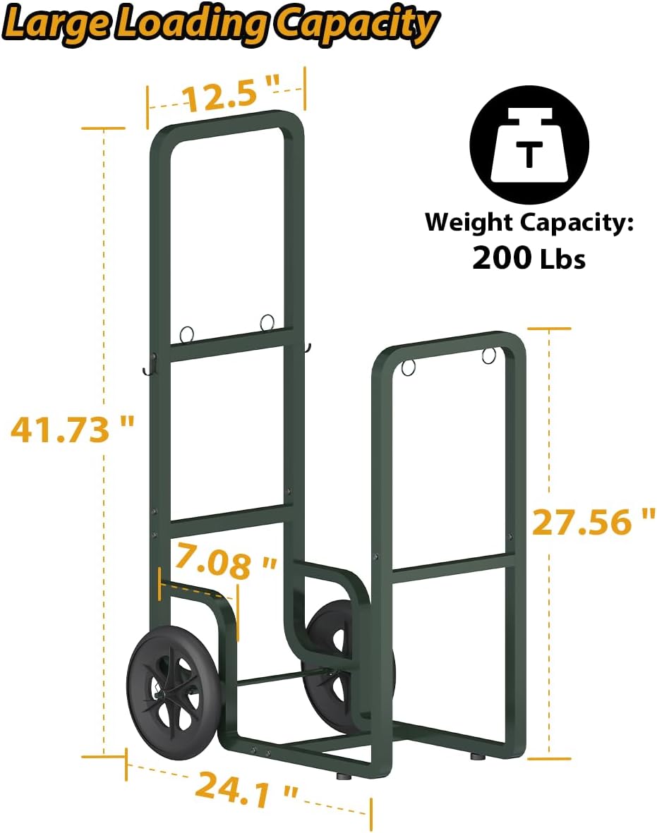 easy-assembly firewood cart, rolling log carrier for outdoor shown in use