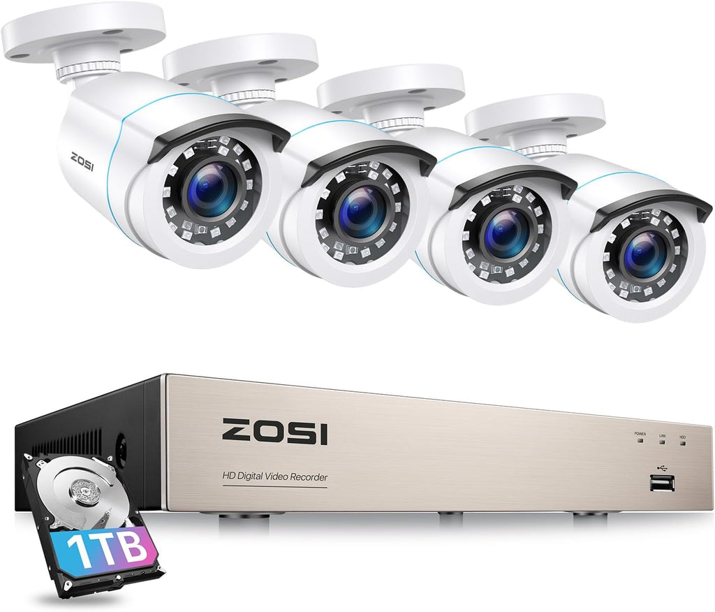 ZOSI 3K Lite Wired Security Camera System, 4 X 2MP Cameras, 1TB HDD