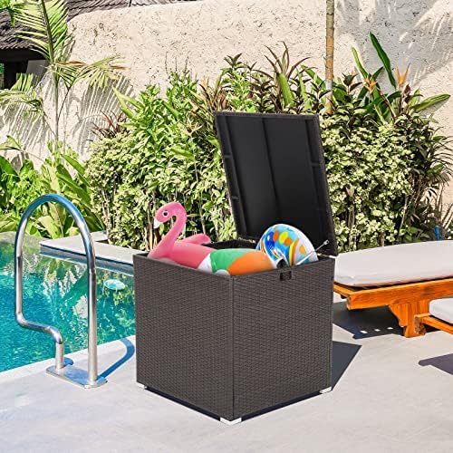 RELAX4LIFE Outdoor Storage Box 72-Gallon - Outside Wicker Storage Bin with Waterproof Zippered Liner, Gas Strut, Package Delivery Boxes for Outside, Accessories, Garden Tools Storage Deck Box