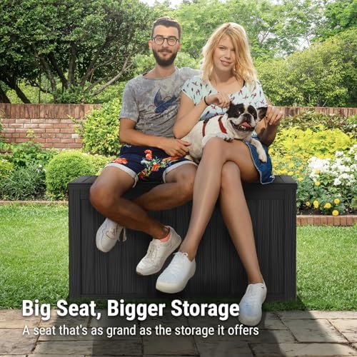 Mars Villa 180 Gallon Outdoor Storage Box, Deck Box Waterproof, Black