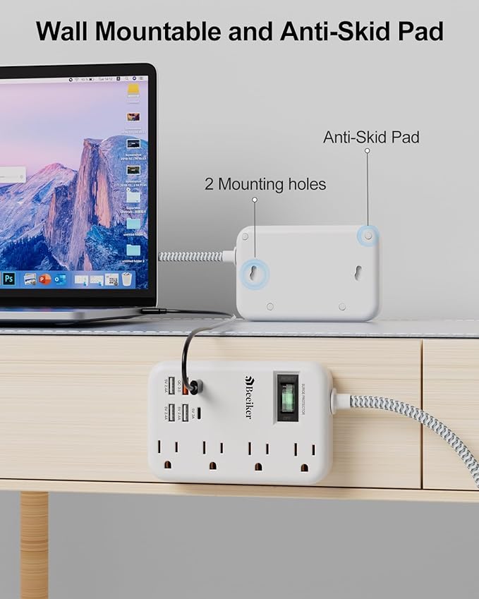 45W USB C Surge Protector Power Strip, Travel Power Strip