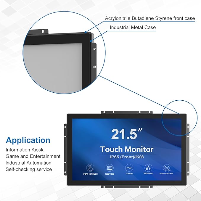21.5 Inch Open Frame LCD Display Touch Screen Monitor HDMI VGA DVI Inputs 1000
