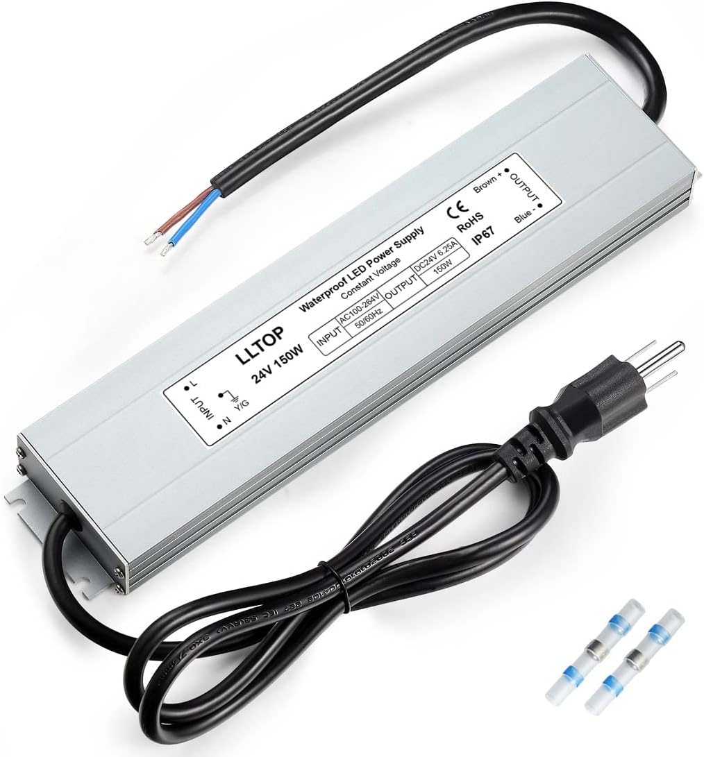 LLTOP LED Driver 150 Watts 100-264V AC to 24V DC 6.25A Power Supply Waterproof