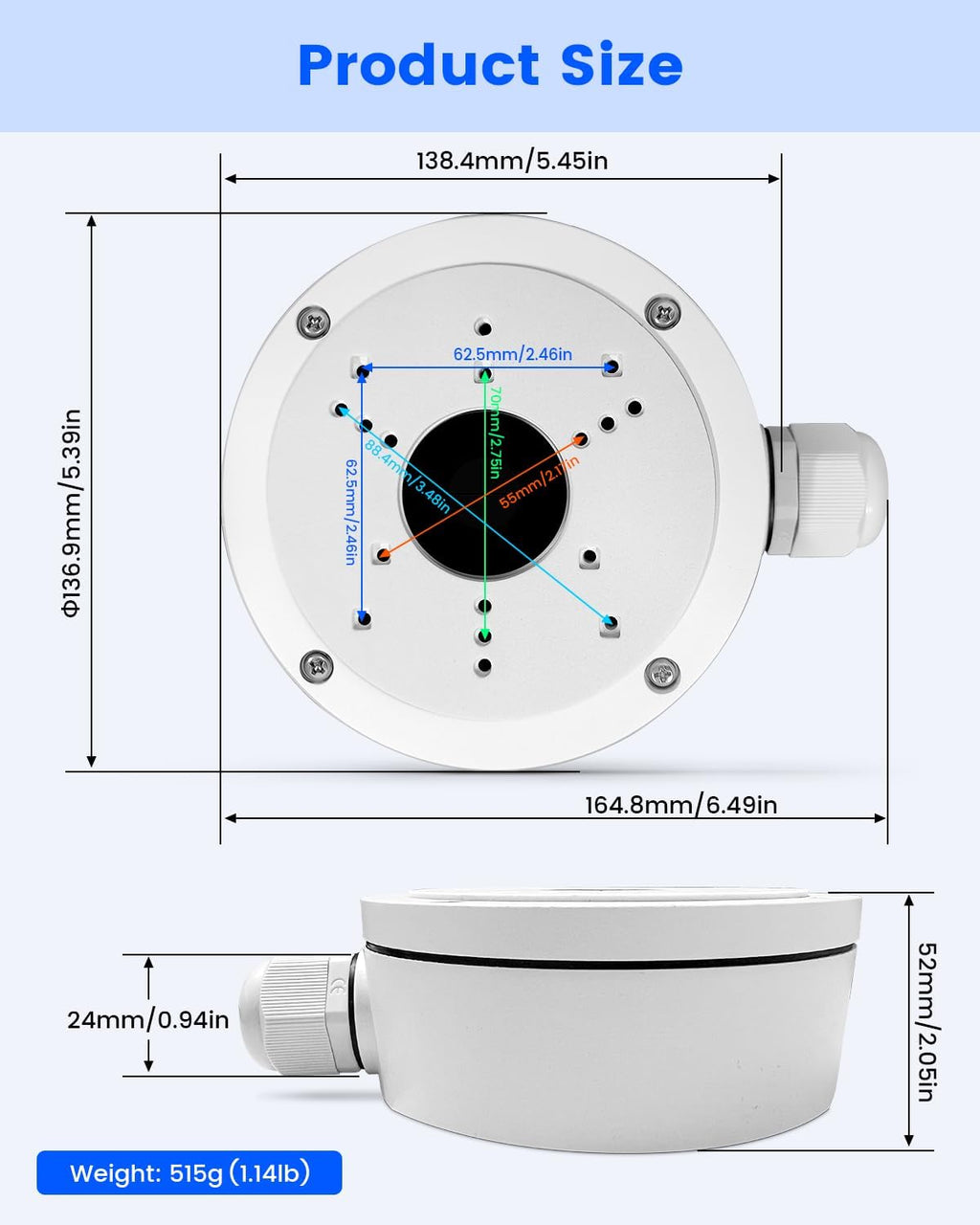 KU-DS-1280ZJ-S Metal Security Camera Junction Box for HIK Cameras