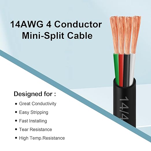 MOOKEERF 14/4 AWG Mini-Split Cable - 150FT 14 AWG 4 Conductor Control Cable