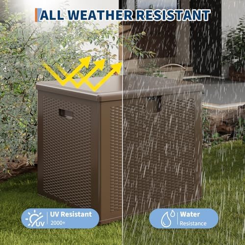 80 GAL Outdoor Deck Storage Box Lockable Waterproof UV Resistant - Brown