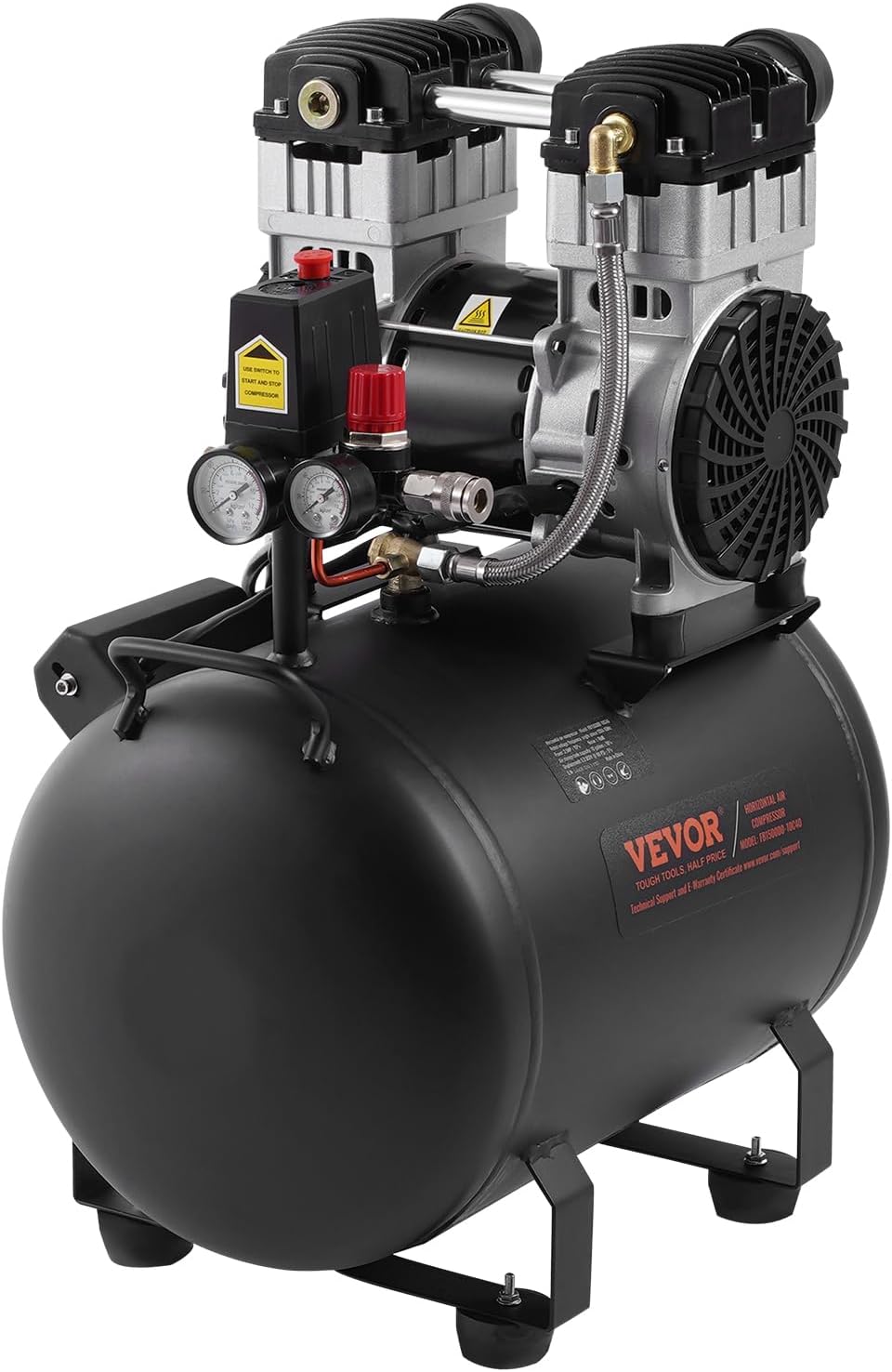 VEVOR Air Compressor, 10 Gallon Steel Tank, 2HP 5.3 CFM@90 PSI Oil Free Air Compressor & Max. 125PSI Pressure, 78dB Ultra Quiet Portable Compressor, for Auto Repair, Tire Inflation, Spray Painting