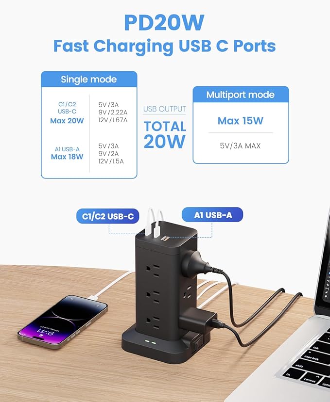Tagzilo 15-in-1 Power Strip Tower